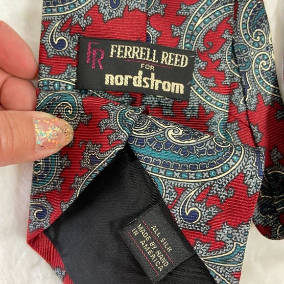 Vintage Ferrell Reed for Nordstrom Paisley Print Red Silk Made in America - Picture 5 of 5